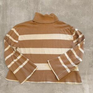 Laundry By Shelli Segal Tan and Cream Striped Turtleneck Sweater
